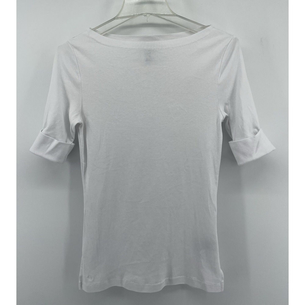 Lauren Ralph Lauren Top Womens Medium White Boat Neck 3/4 Sleeve Rib